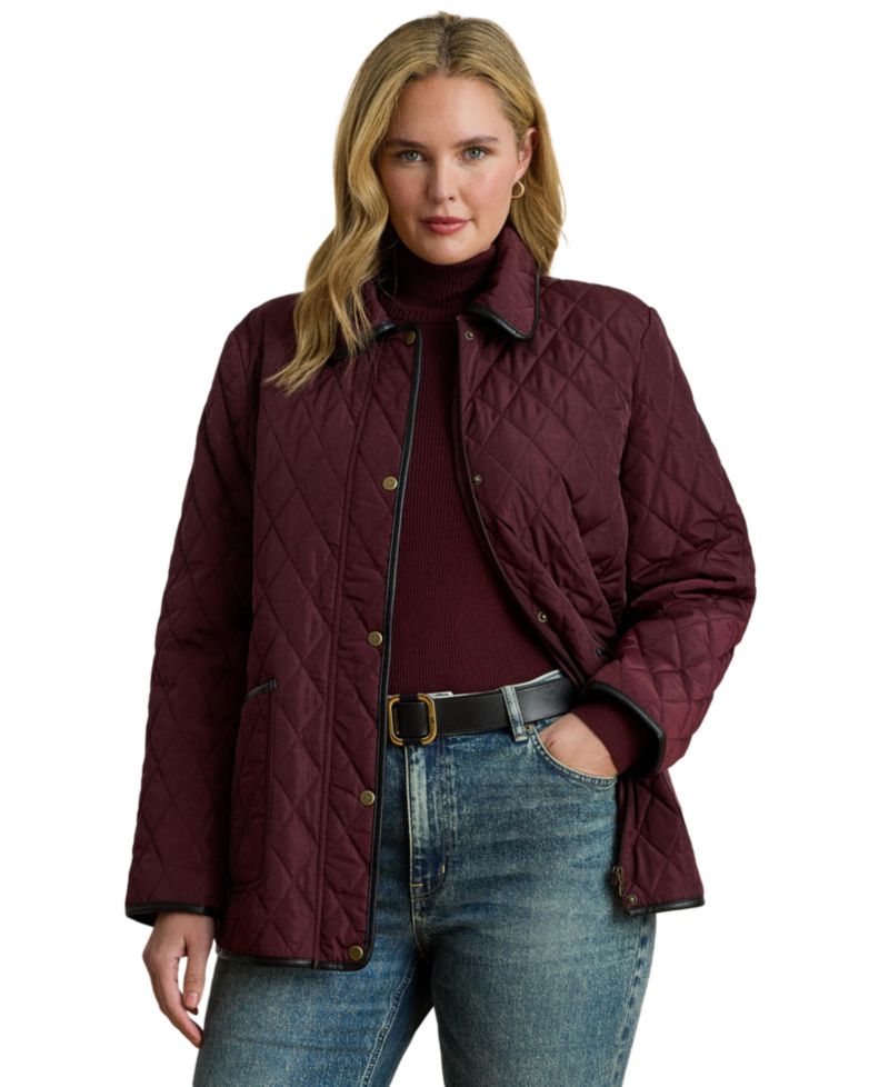 Plus Size Diamond-Quilted Lined Coat
