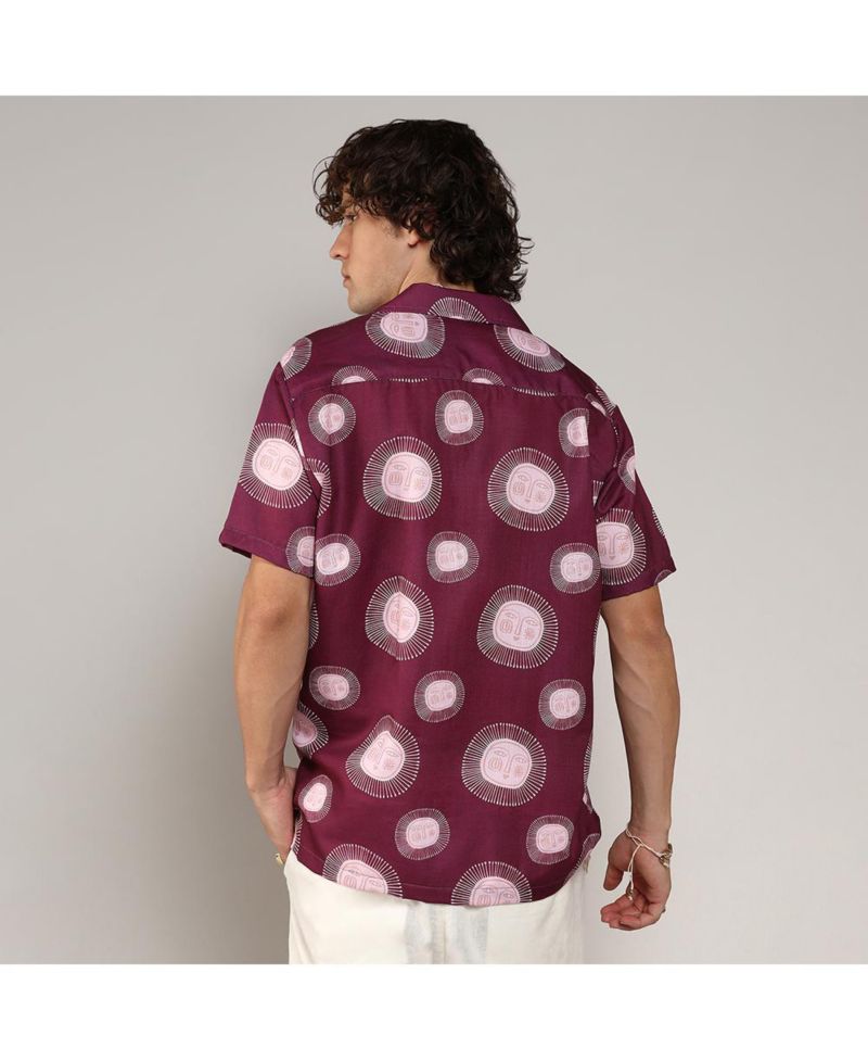 Men's Wine Red Relaxed Face Shirt