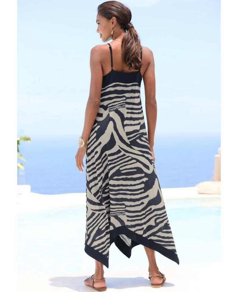 Women's Color-Block Deep V-Neckline Animal-Print Midi Dress