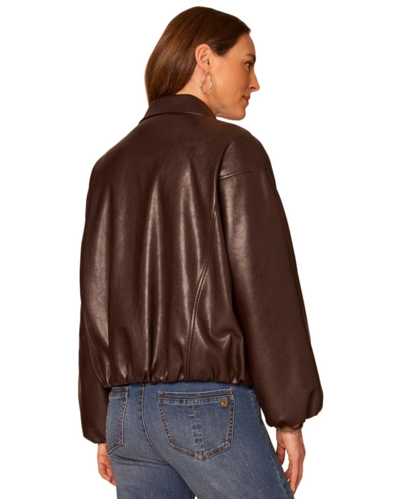 Petite Faux Leather Blouson-Sleeve Raglan Bomber Jacket