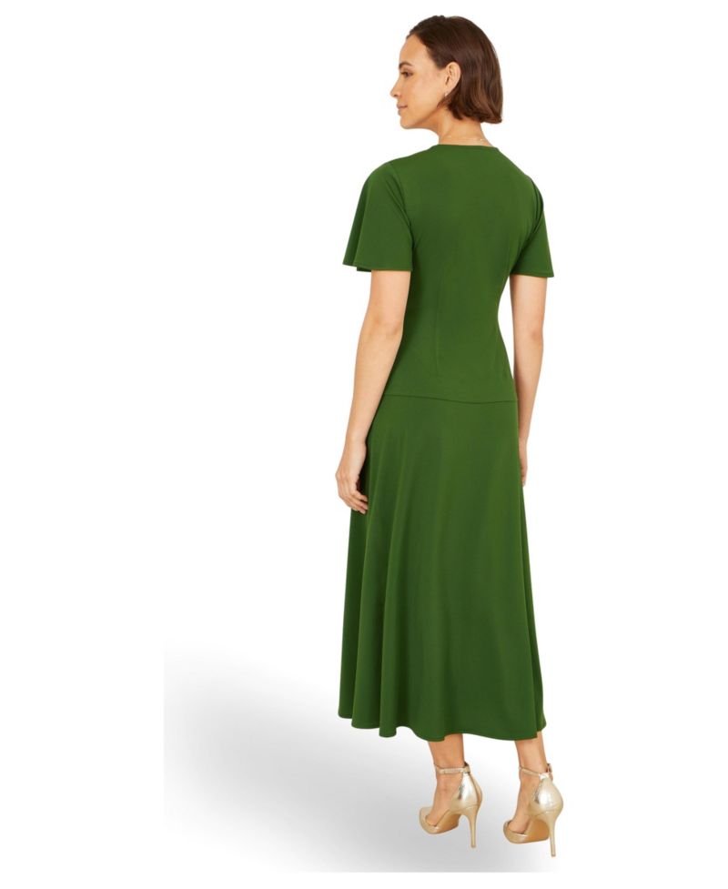Women's Ruched Front Stretch Midi Dress