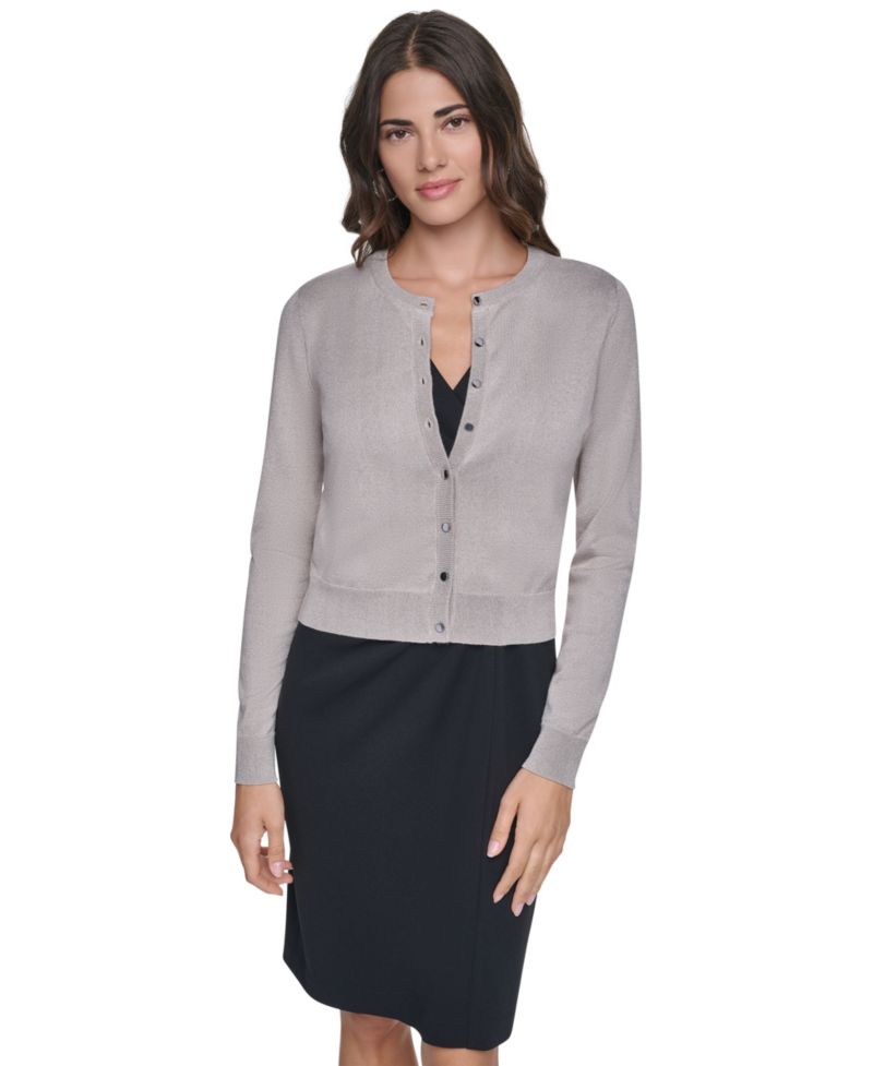 Women's Fitted Crewneck Long-Sleeve Cardigan Sweater