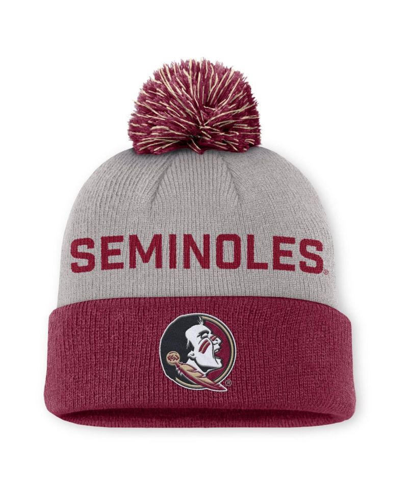 Men's Gray/Garnet Florida State Seminoles Primetime Peak Cuffed Knit with Pom Hat