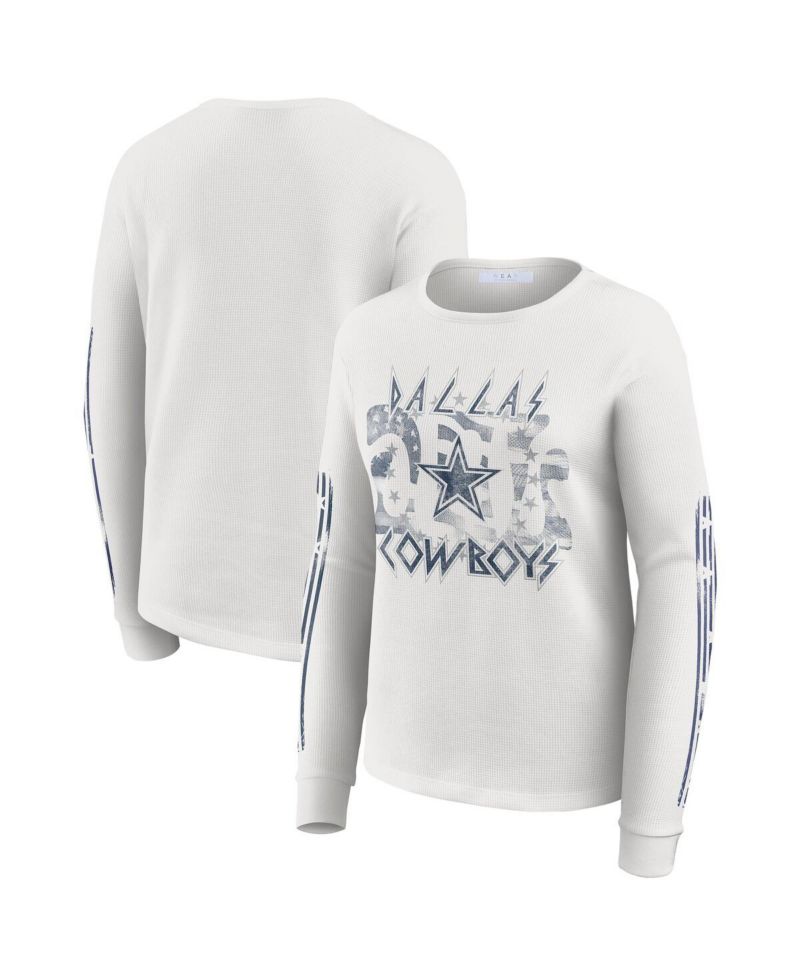 Women's White Dallas Cowboys Graphic Waffle Long-Sleeve T-Shirt