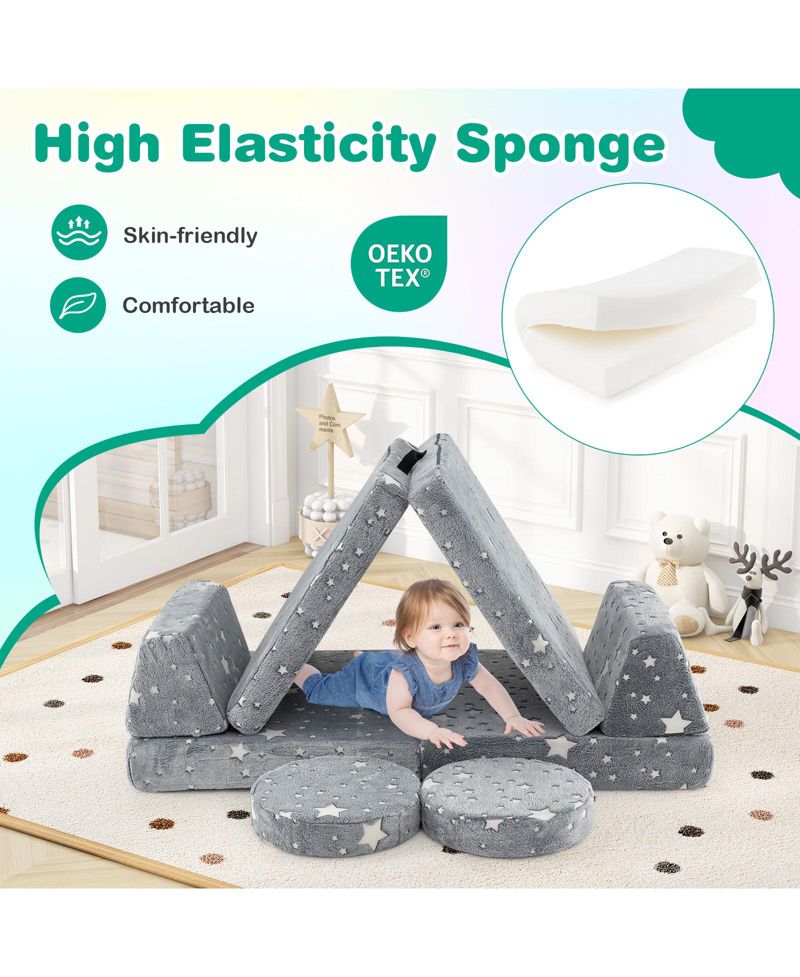 Modular Kids Play Couch Set with Glow-in-the-Dark Pattern and Handles