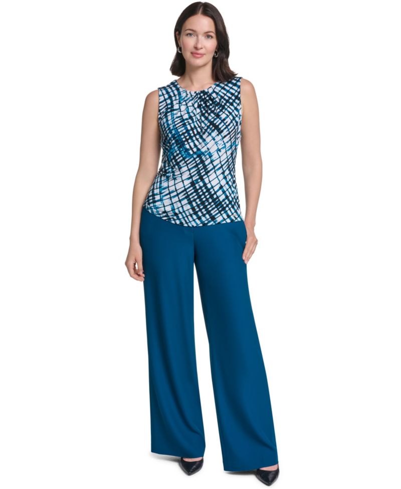 Women's Pleated Crewneck Sleeveless Top