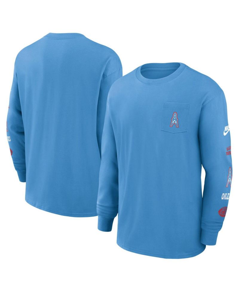 Men's Light Blue Houston Oilers Rewind Heavy Max90 Pocket Long Sleeve T-Shirt