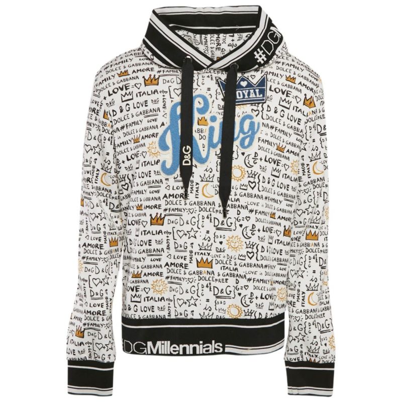 Men's White Graffiti Print Jersey Cotton Knit Sweatshirt