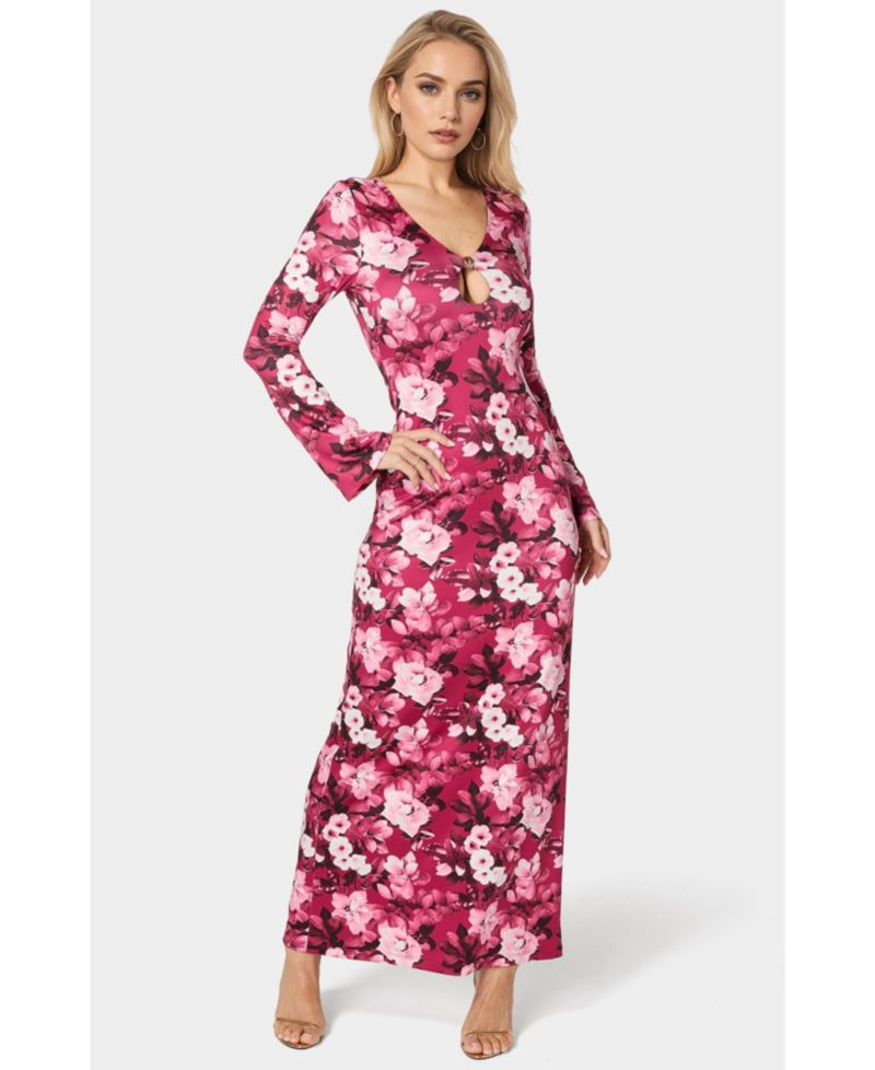 Women's Long Sleeve Keyhole Maxi Dress