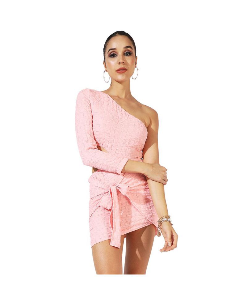 Women's Pink Solid Cutout Dress