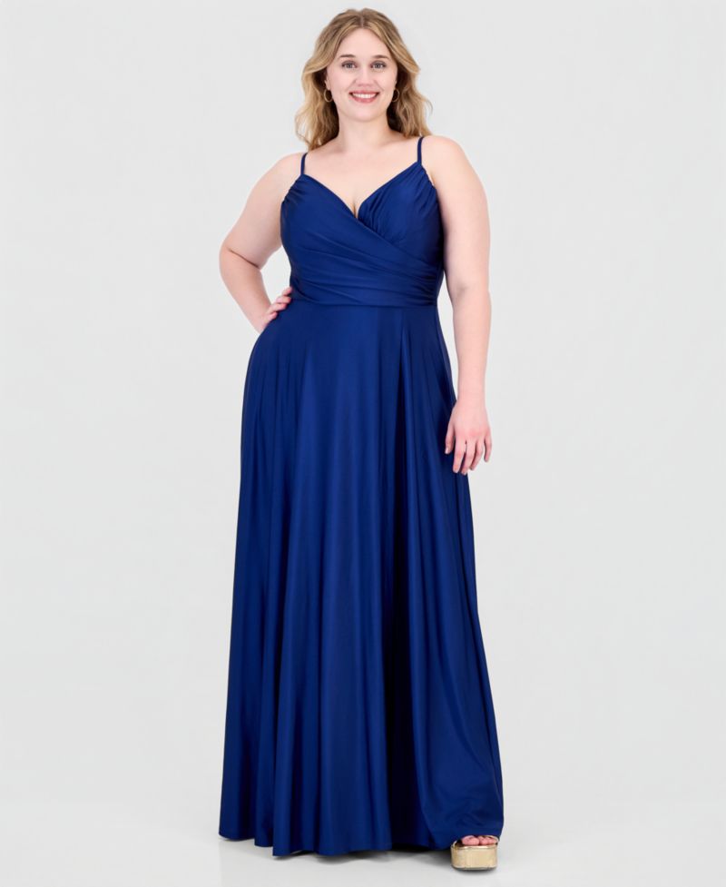 Plus Size Satin Sweetheart Wrap Gown