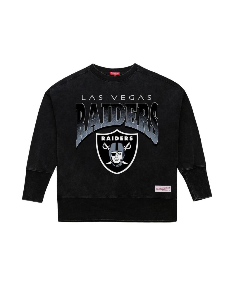 Women's Black Las Vegas Raiders Delineate Mineral Wash Crewneck Sweatshirt