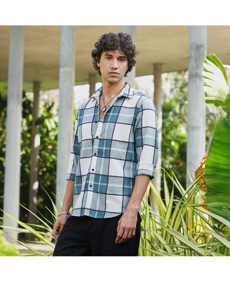 Men's Steel Blue Overlaping Check Shirt