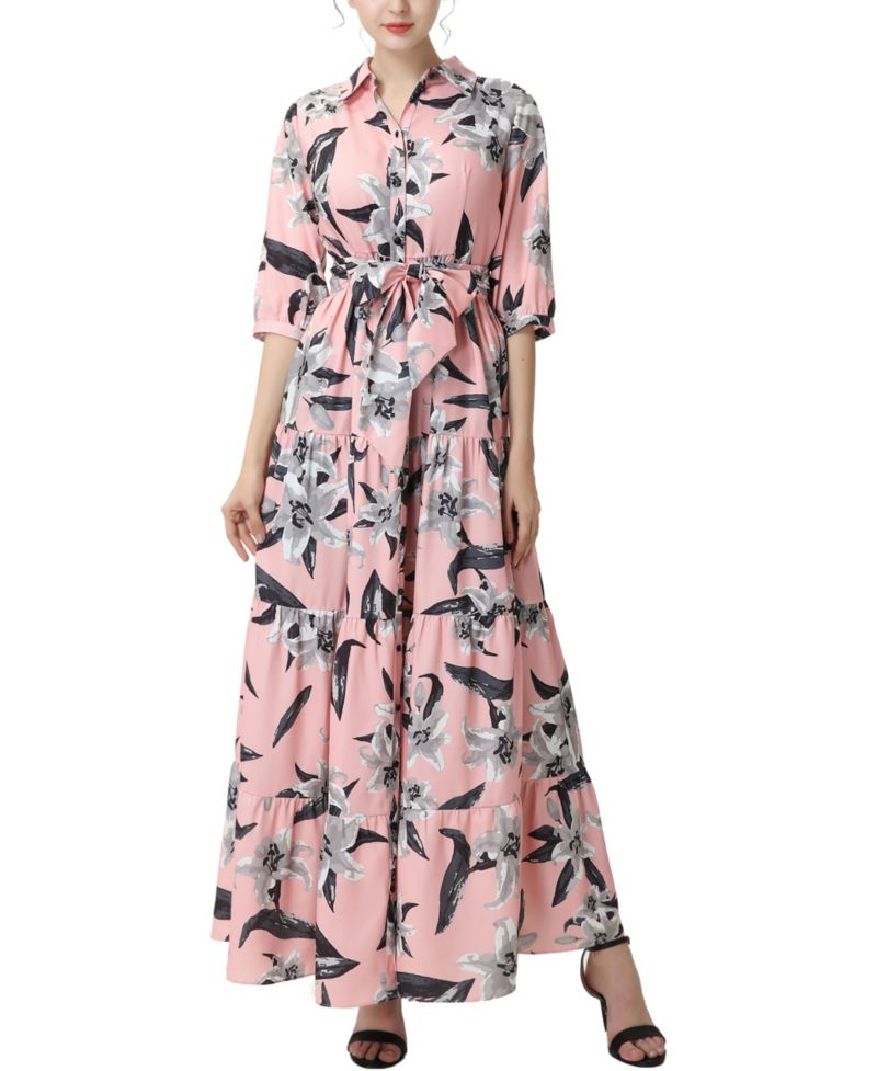 Women's Matenrity Floral Print Nursing Maxi Shirt Dress