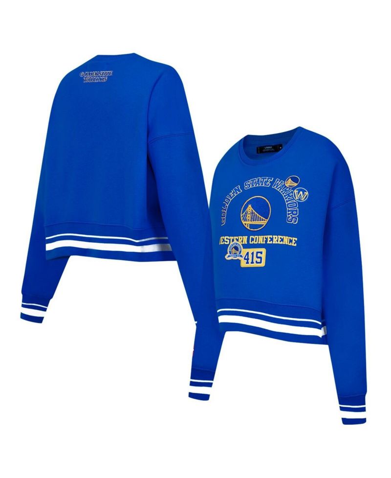 Women's Royal Golden State Warriors Area Code Cropped Pullover Sweatshirt