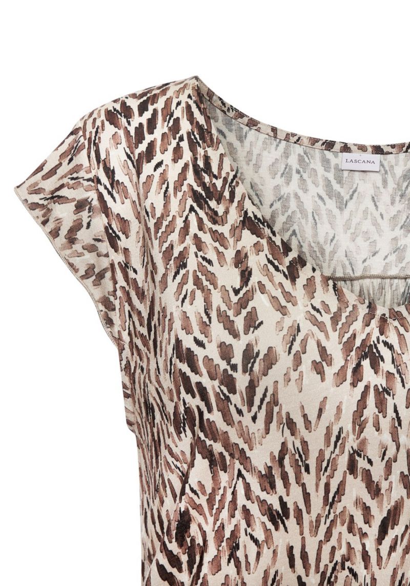 Women's Viscose Printed Short Sleeve A-Line V-Neck Ruched Short Dress