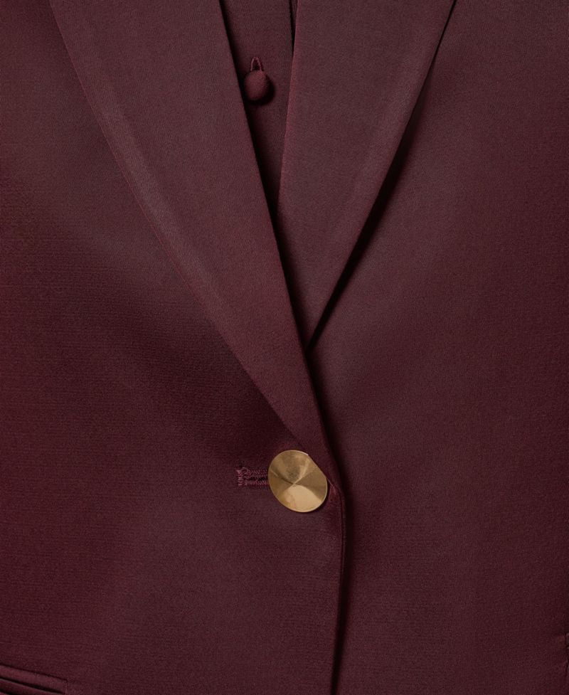 Petite Satin Shawl Lapel Shoulder-Padded Blazer