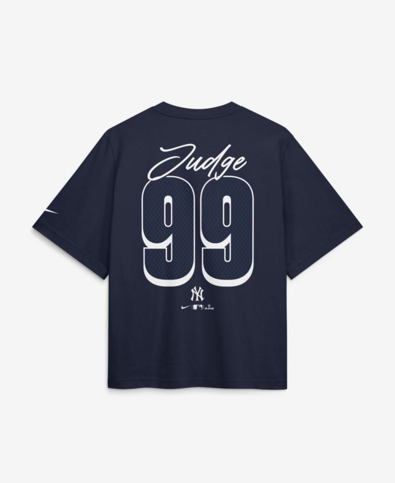 Women's Aaron Judge Navy New York Yankees Premium Essentials Boxy Name & Number T-Shirt