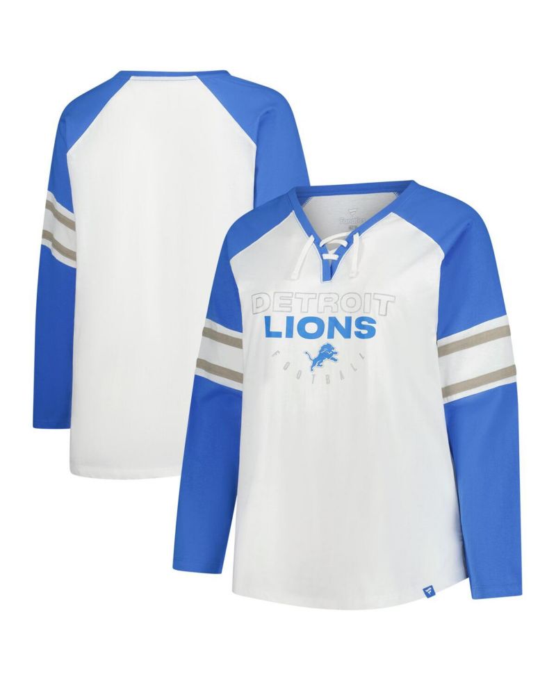 Women's White Detroit Lions Plus Size Redzone Lace Up Long Sleeve T-Shirt