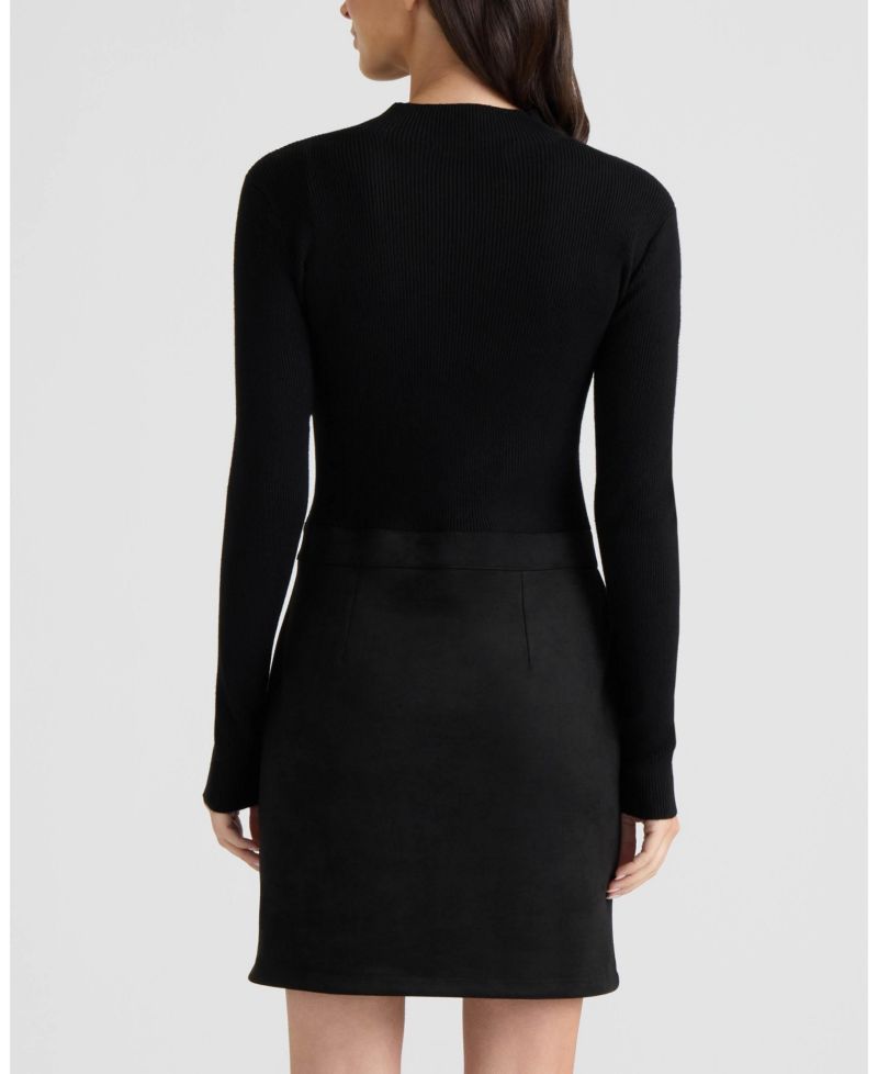 Women's Long-Sleeve Mock-Neckline Ribbed-Knit Dress