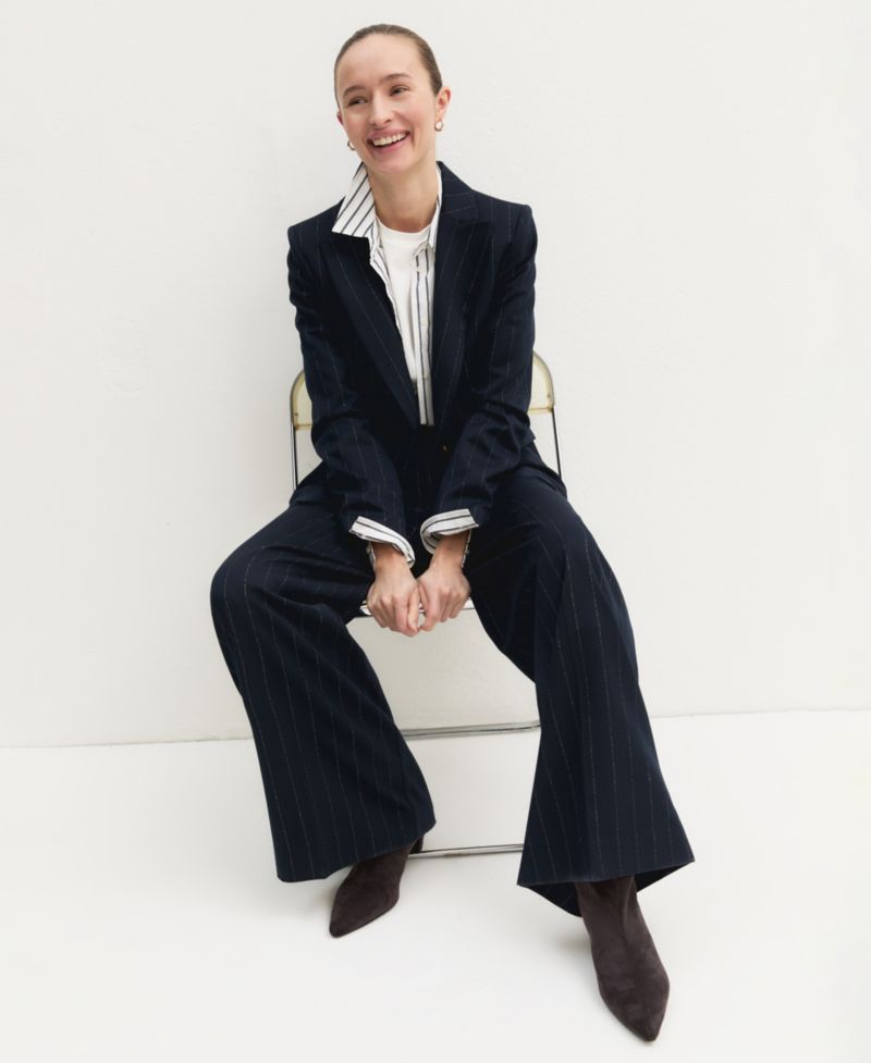 Women's Lam&eacute; Pinstripe Wide-Leg High-Waisted Trousers