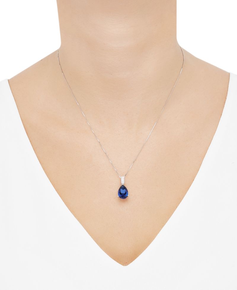 Lab Grown Sapphire (5 ct. t.w.) & Lab Grown Diamond (1/10 ct. t.w.) 18" Pendant Necklace in 14k White Gold