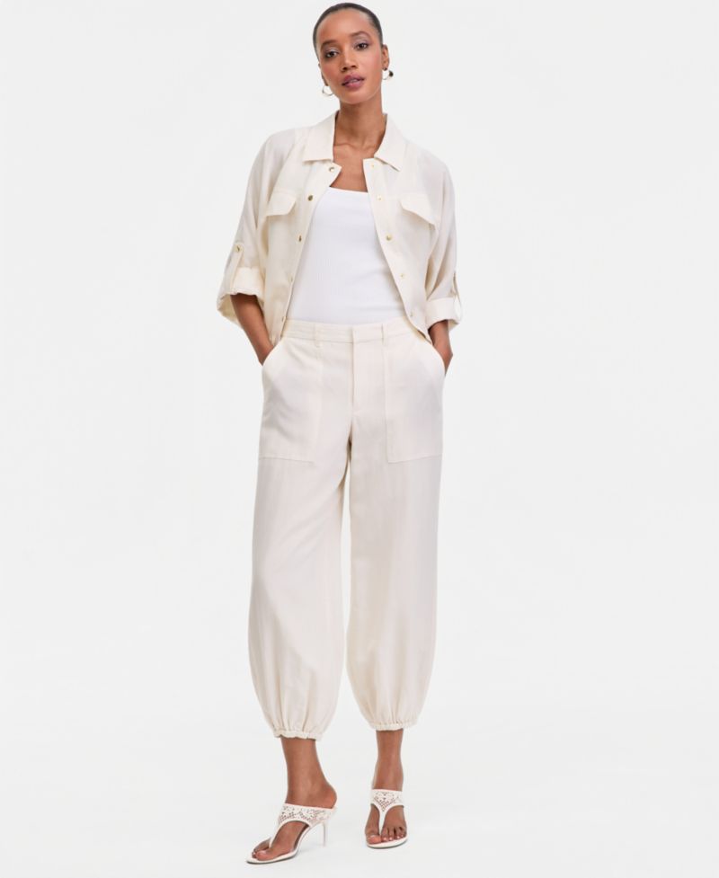Women's Linen-Blend 3/4-Sleeve Shirt Jacket