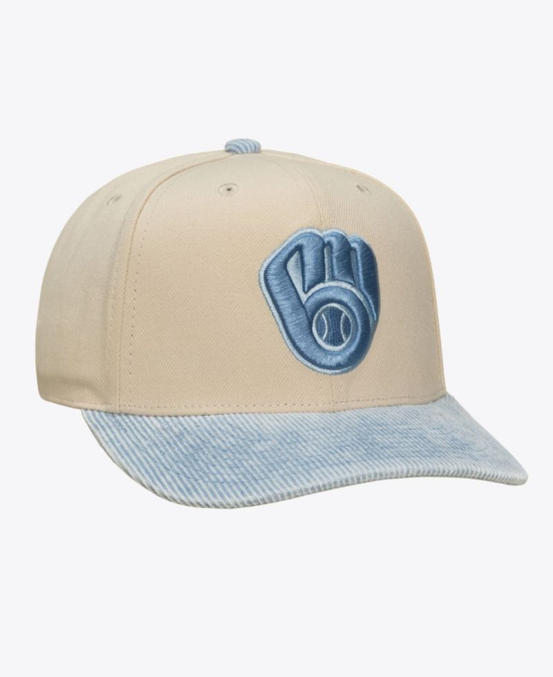 Men's Cream/Light Blue Milwaukee Brewers Washed Corduroy Pro Crown Snapback Hat