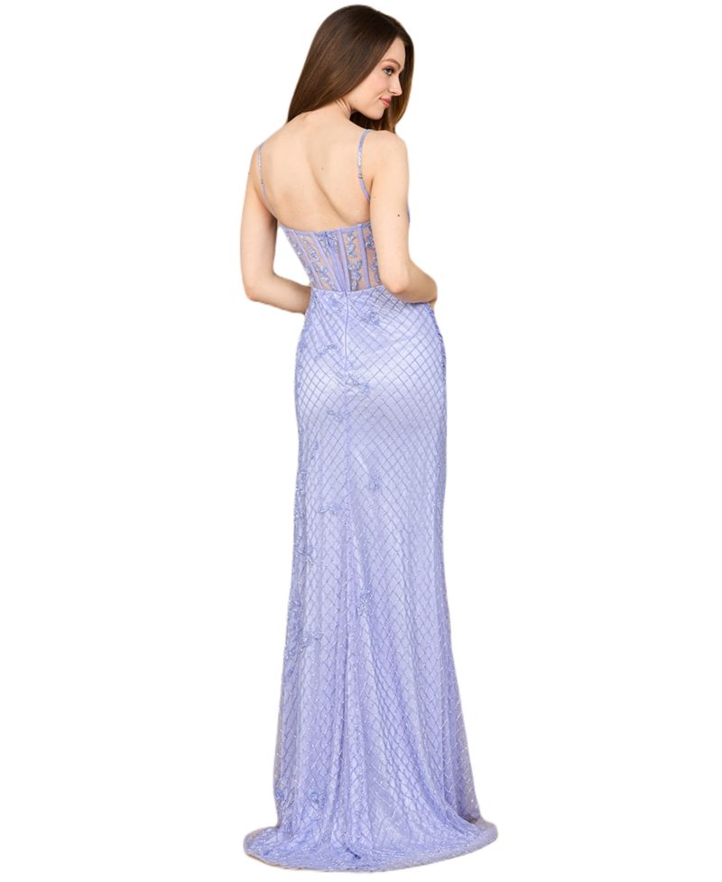 Women's 9923 - Beaded Corset Gown with Slit