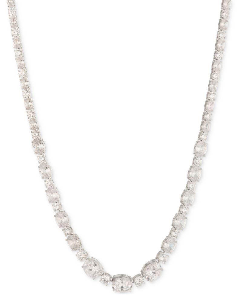 Silver-Tone Mixed-Cut Cubic Zirconia Tennis Necklace, 16" + 3" extender