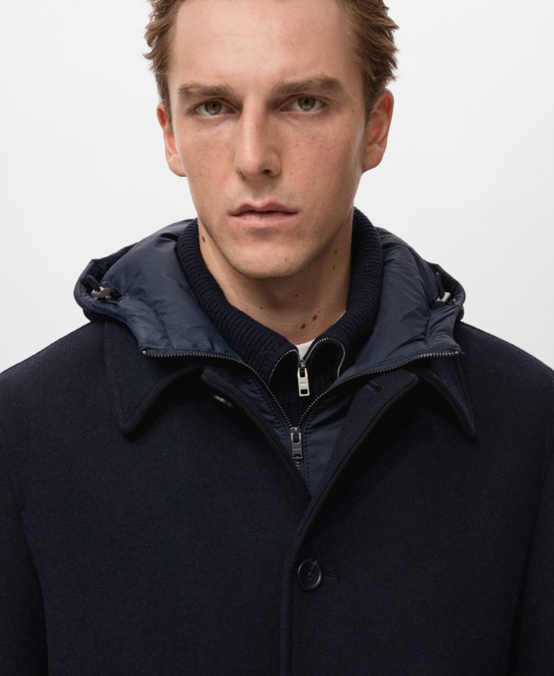 Men's Detachable Hood Wool Coat