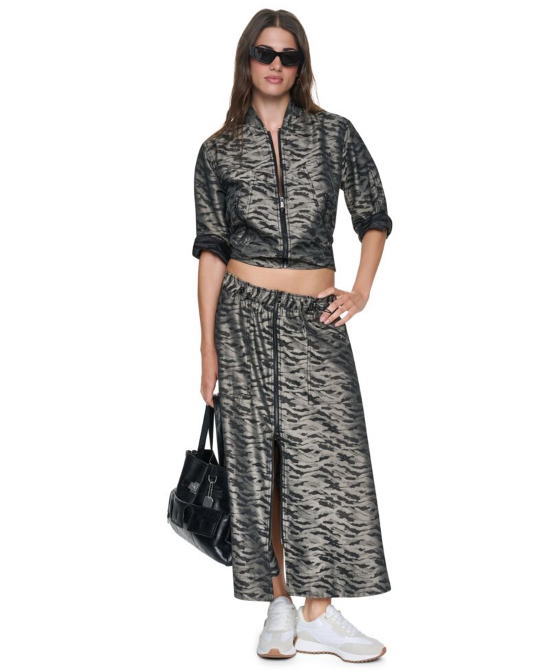 Women's Animal-Print 3/4-Sleeve Bomber Jacket