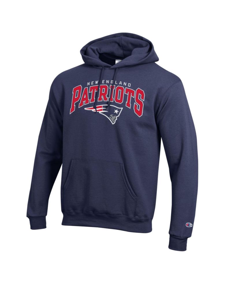 Men's Navy New England Patriots Powerblend Arch over Logo Hoodie