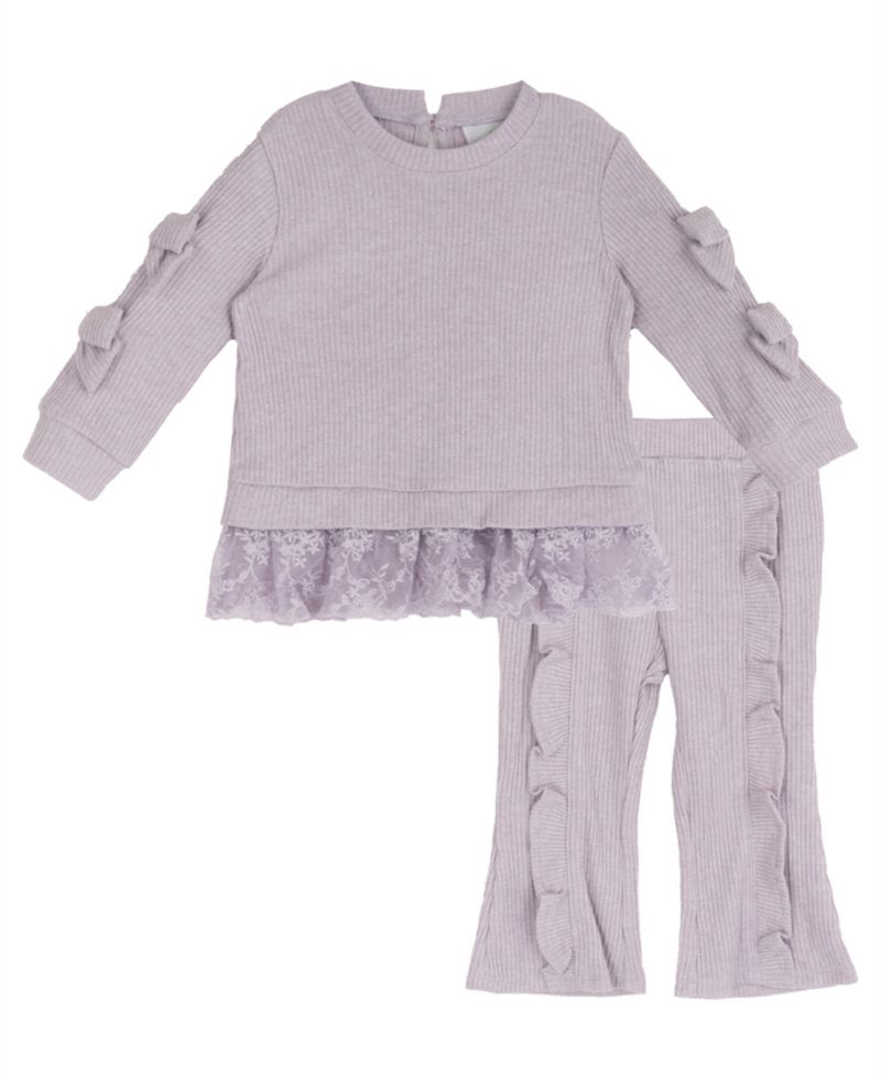 Baby Girls' Lurex Rib Knit Long-Sleeve Top and Ruffle Leggings, 2-Piece Set