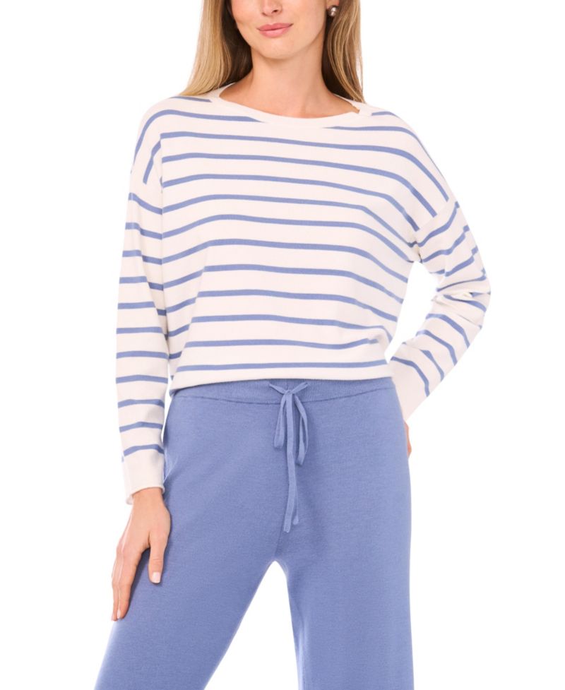 Women's Stripe Rolled Edge Long-Sleeve Sweater
