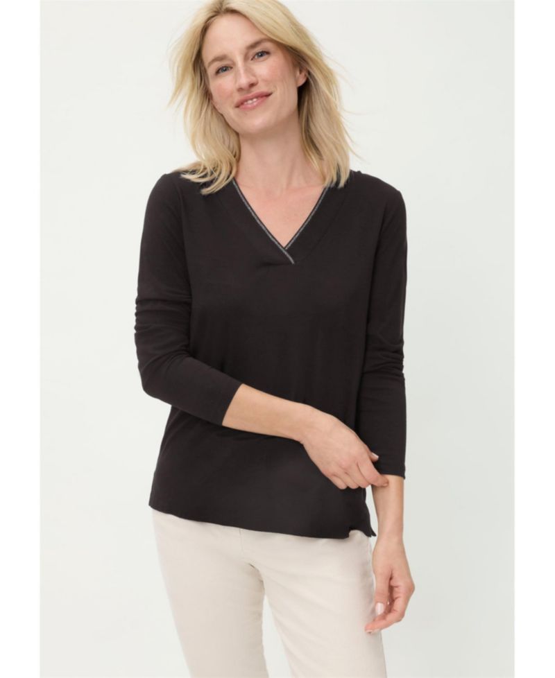 Women's V-Neck Sparkle-Trim T-Shirt