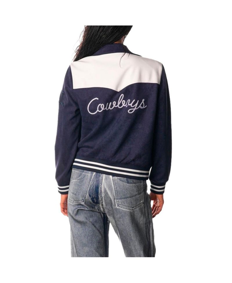 Women's Navy Dallas Cowboys Suede Full-Snap Bomber Jacket