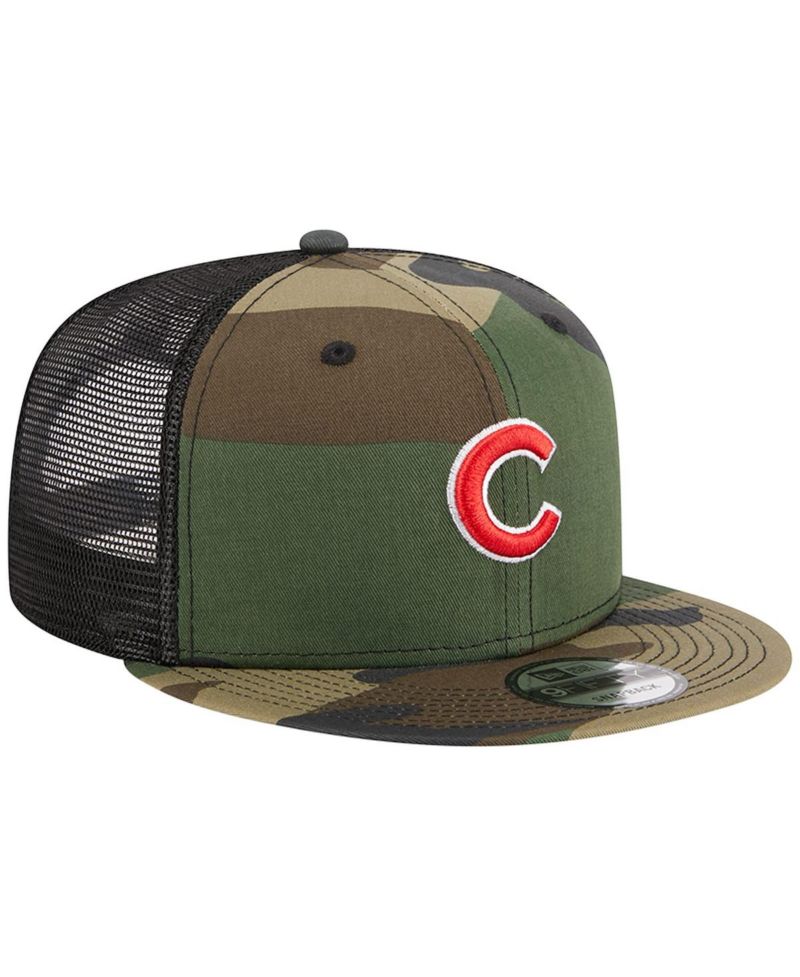 Men's Camo Chicago Cubs Woodland Camo Trucker 9FIFTY Snapback Hat