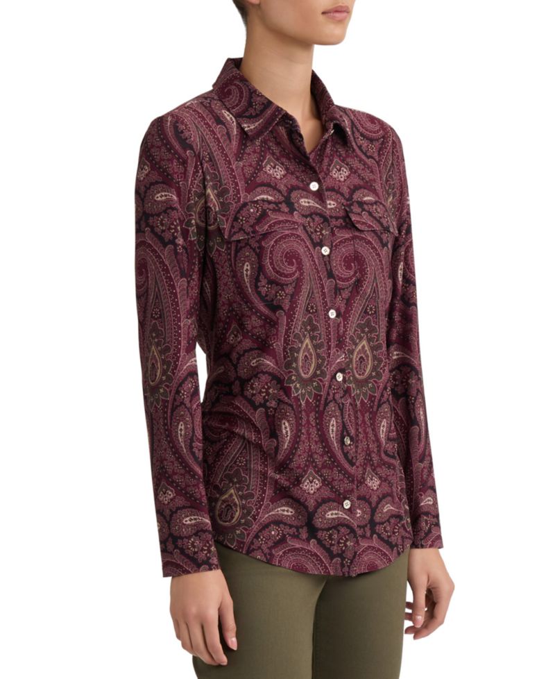 Petite Paisley Long-Sleeve Button-Down Top