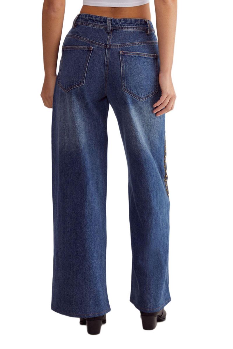 Women's Straight Leg Denim Pu Mix Chap Jeans