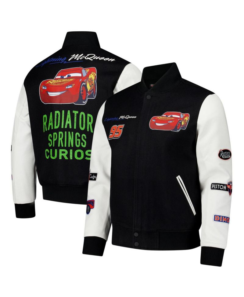 Men's Black/White Cars Radiator Full-Zip Varsity Jacket