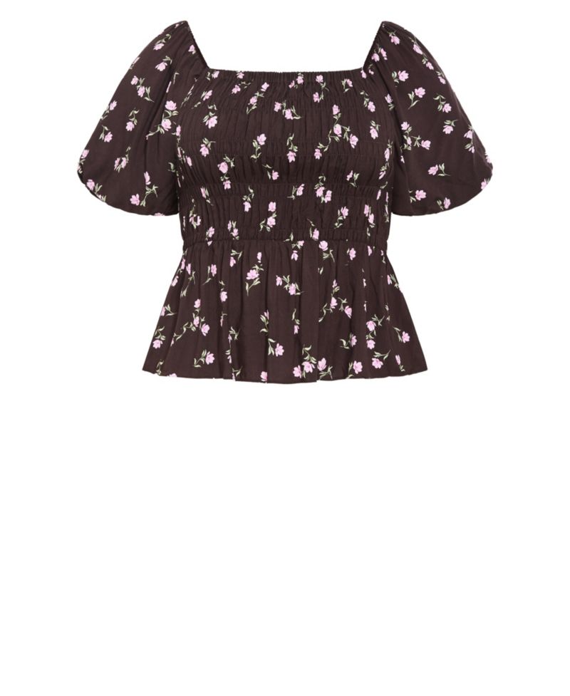 Plus Size Aire Peplum Floral-Print Square-Neck Top