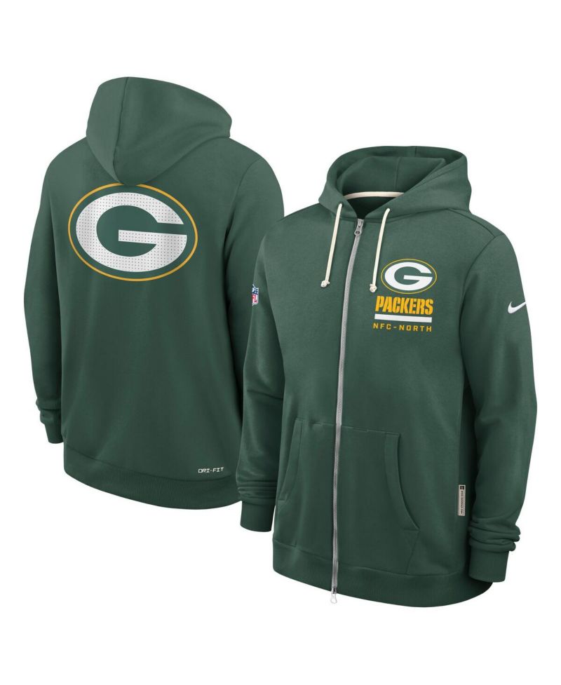 Men's Green Green Bay Packers Sideline Utility Player Performance Full-Zip Hoodie