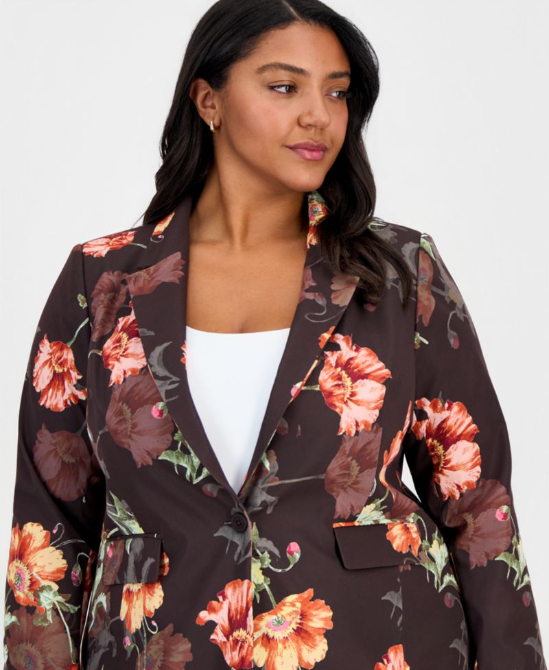ASL Plus Size Printed One-Button Blazer