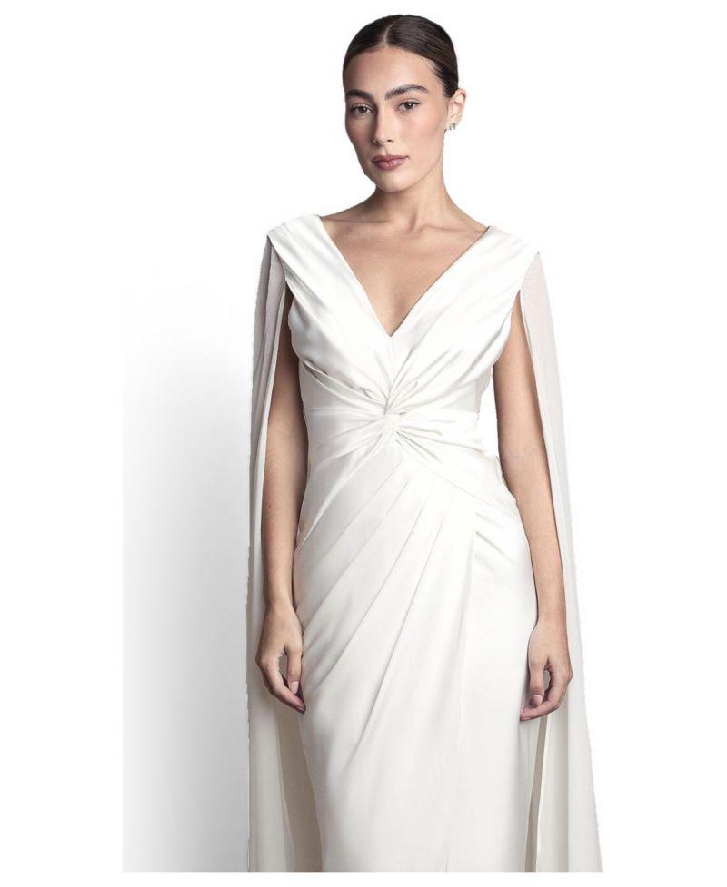 Women's Cape Sleeve Satin Maxi Dress