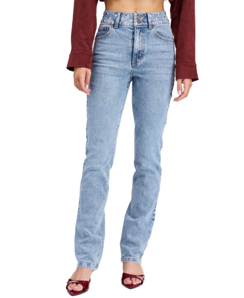 Women's Briar High-Waisted Straight-Leg Studded Jeans