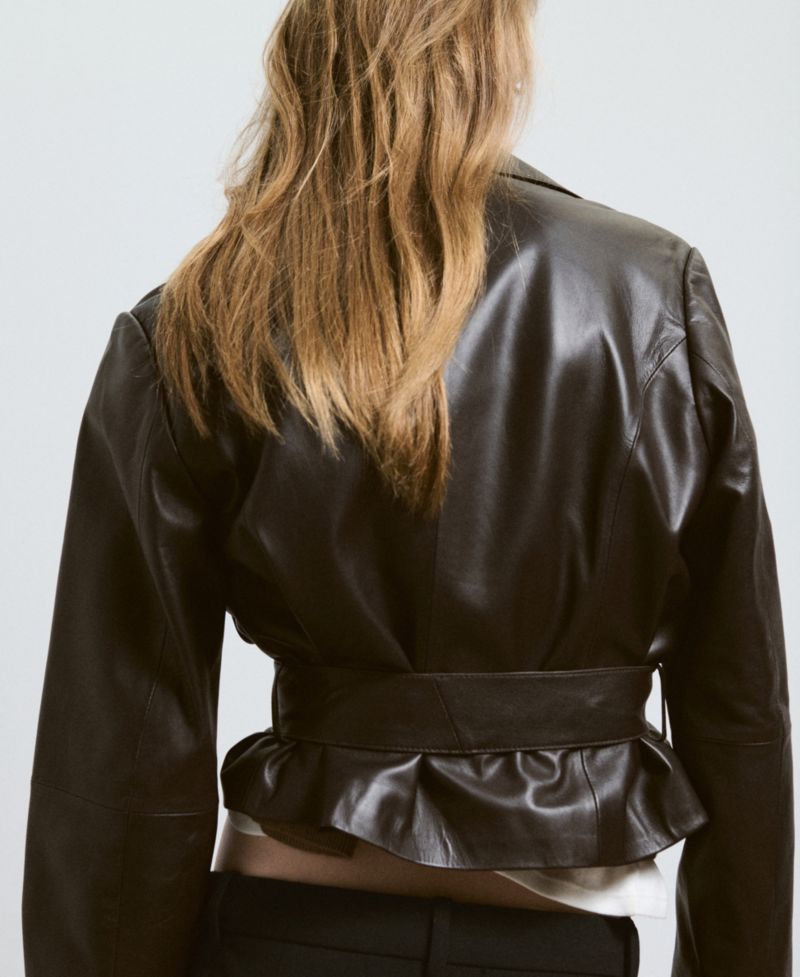 Women's Selection Leather Belted Cropped Trench Jacket