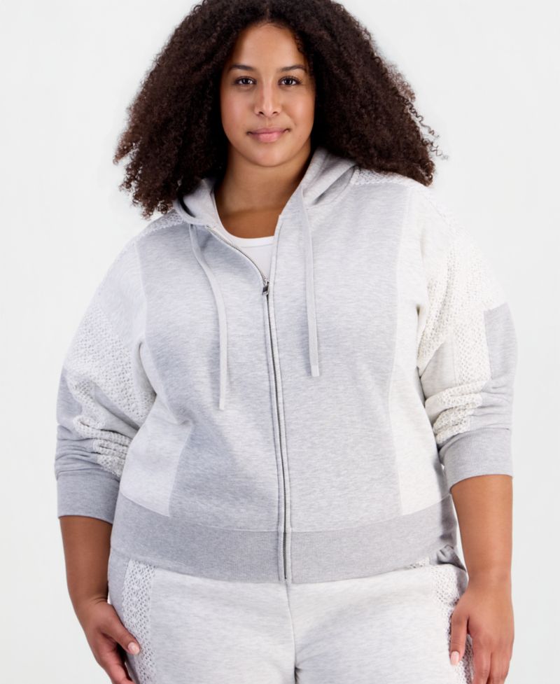 Petite Crochet Cropped Fleece Zip Hoodie
