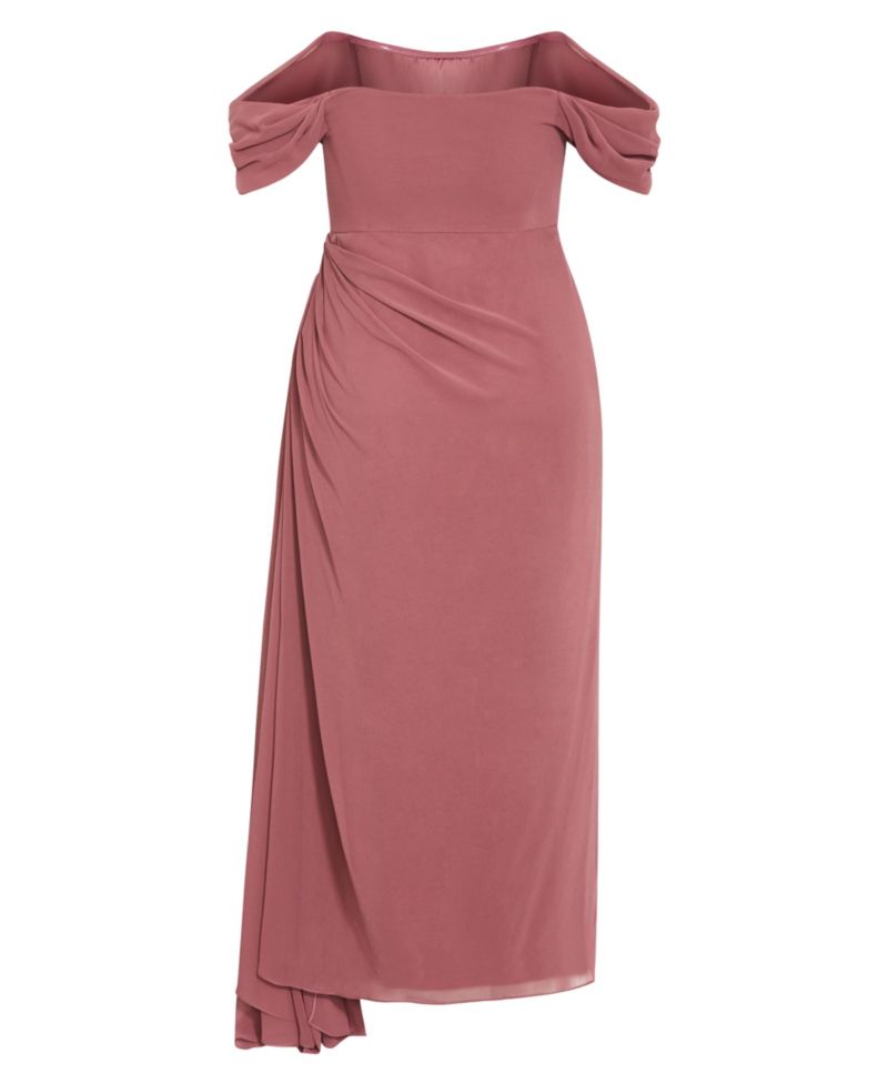 Plus Size Soft Love Off-Shoulder Gathered-Drape Bodice Maxi Dress