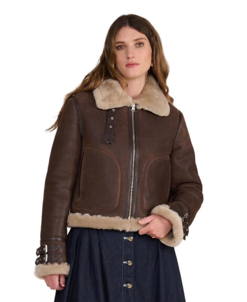 Women's Briar Vintage Brown Sheepskin Aviator Jacket